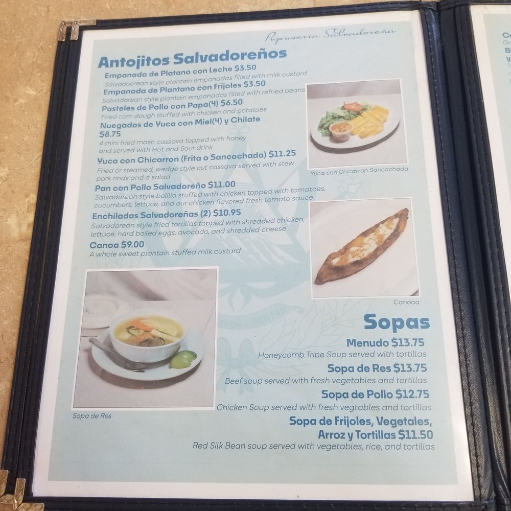 Menu - Pupuseria Salvadorena